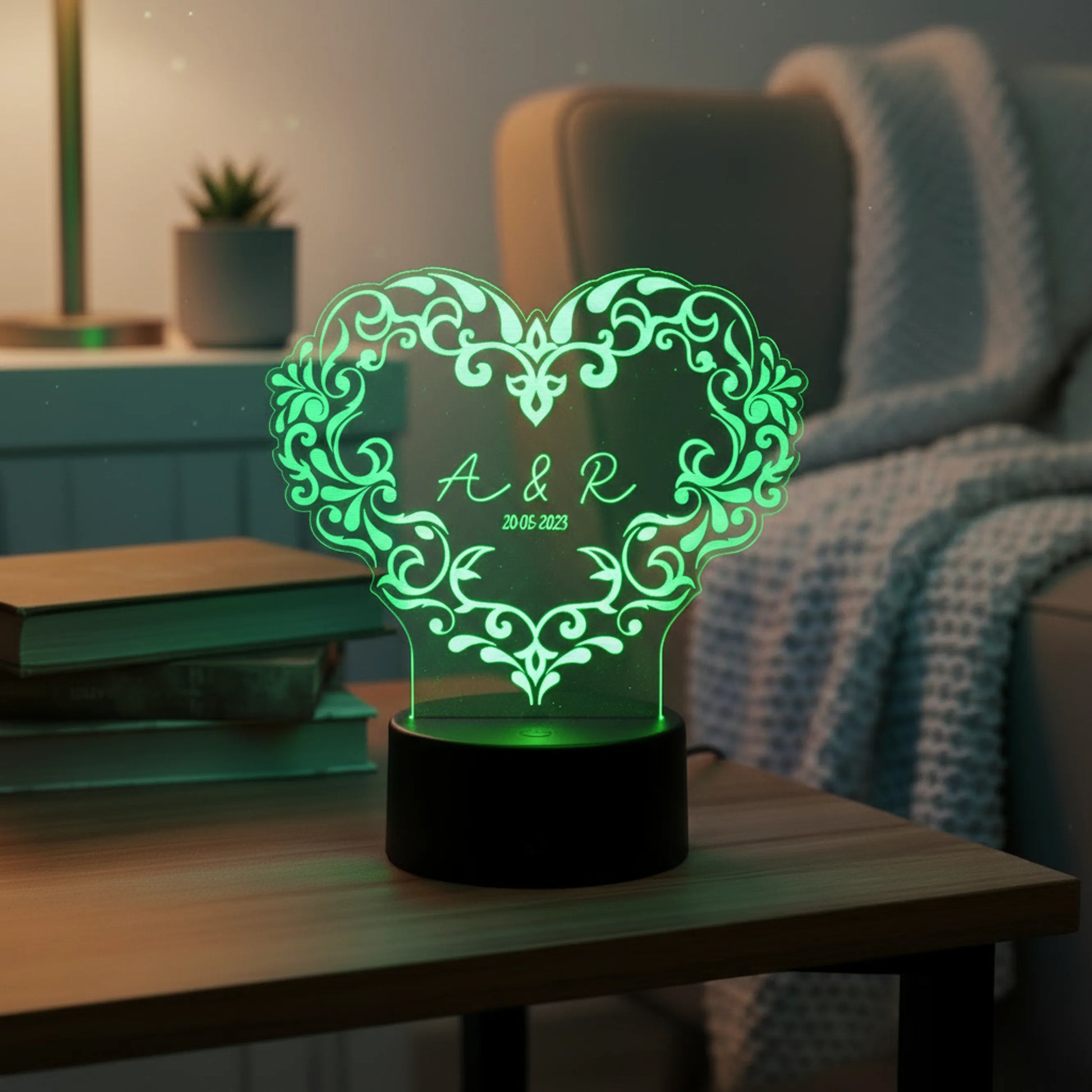 Lámpara LED personalizada con forma de corazón y nombres grabados – De moi à toi