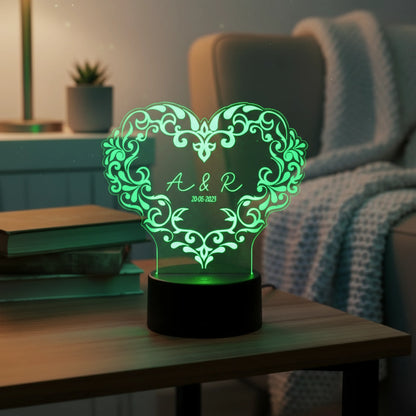 Lámpara LED personalizada con forma de corazón y nombres grabados – De moi à toi