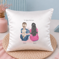 regalo ilustración cojín personalizado para amigas sentadas