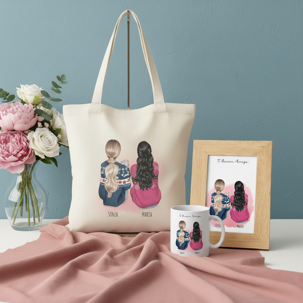 set regalo original personalizado mejores amigas – taza cuadro totebag – De moi à toi
