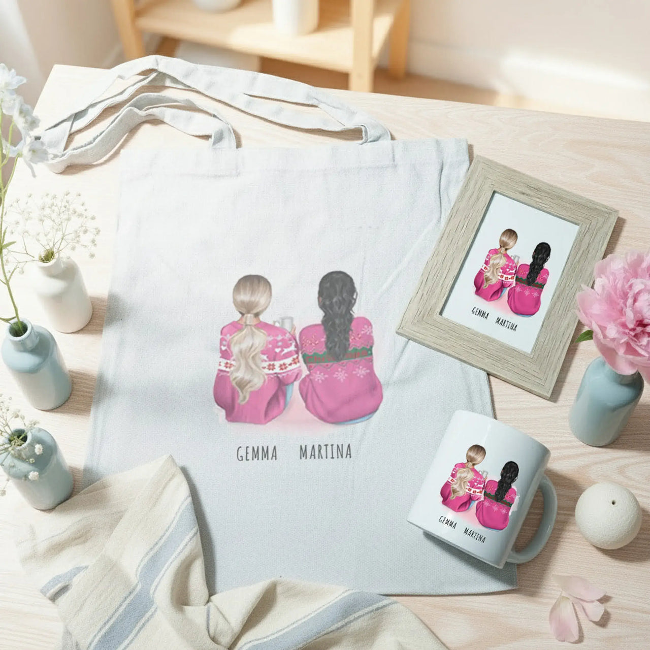 set regalo original personalizado mejores amigas – taza cuadro totebag – De moi à toi