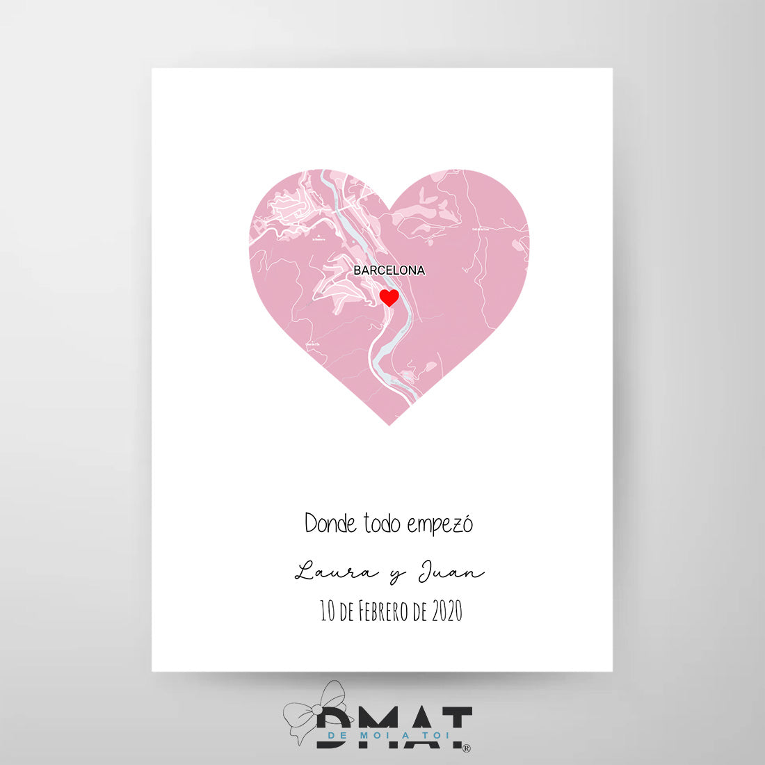 lámina mapa corazón personalizada – ubicación amor – De moi à toi