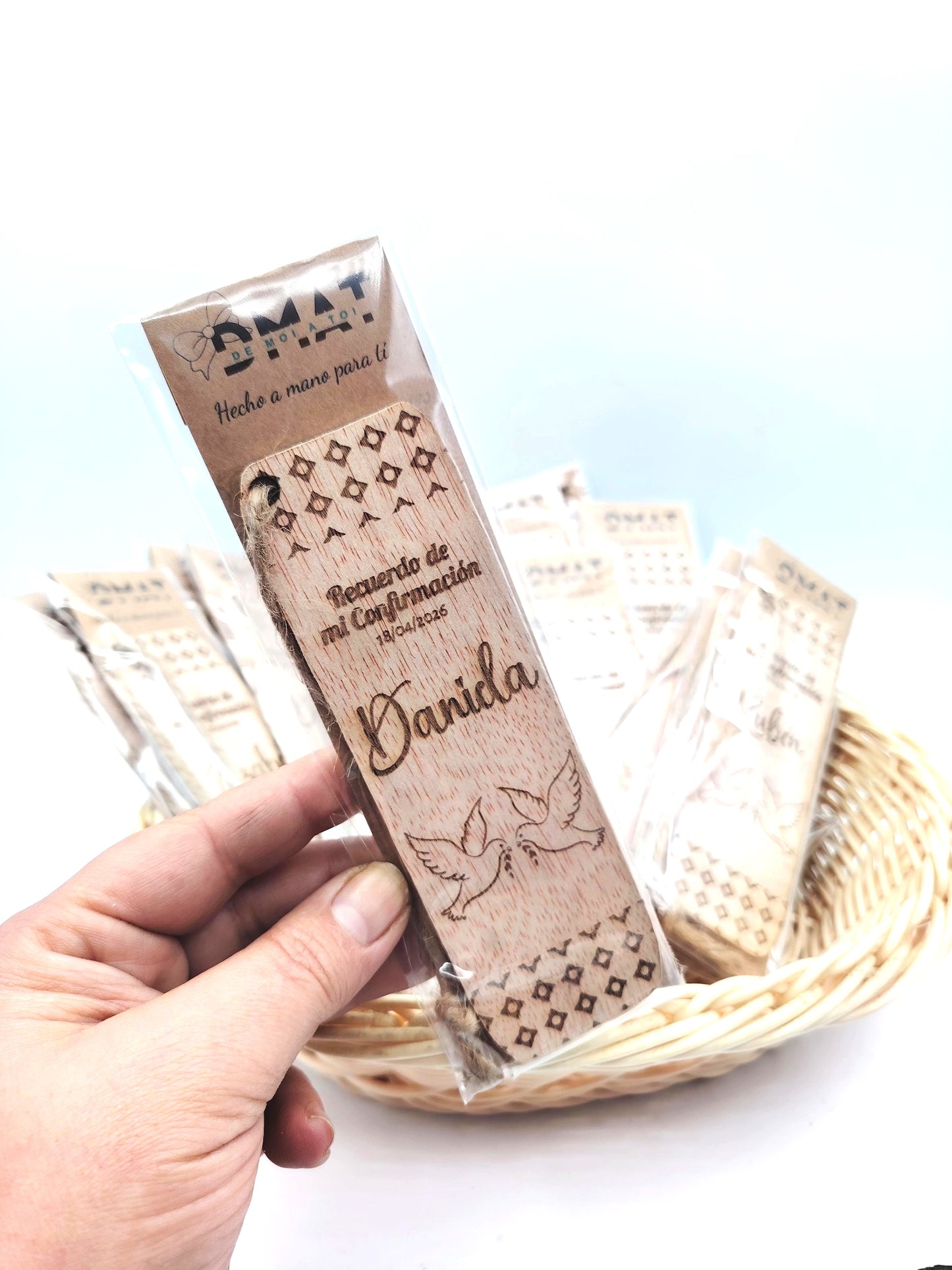 Recordatorio de bebé marcapáginas de madera personalizado