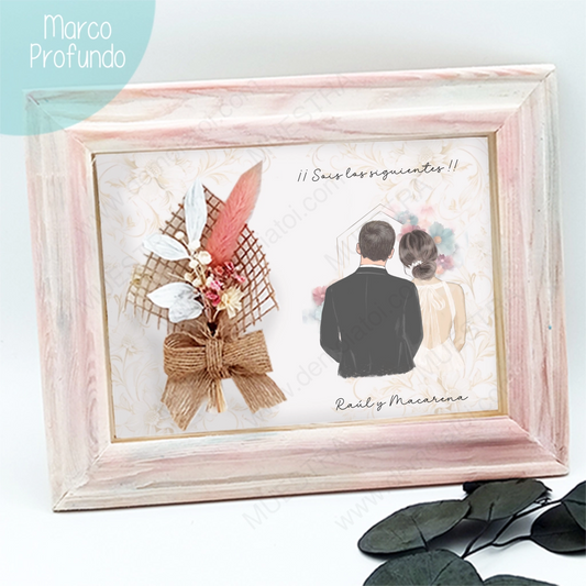 Marco rústico con flores preservadas e ilustraciones – Familiares y Novios de Boda