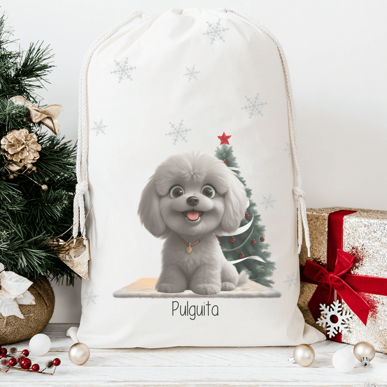 Saco de regalos navideño personalizado para amantes de los animales