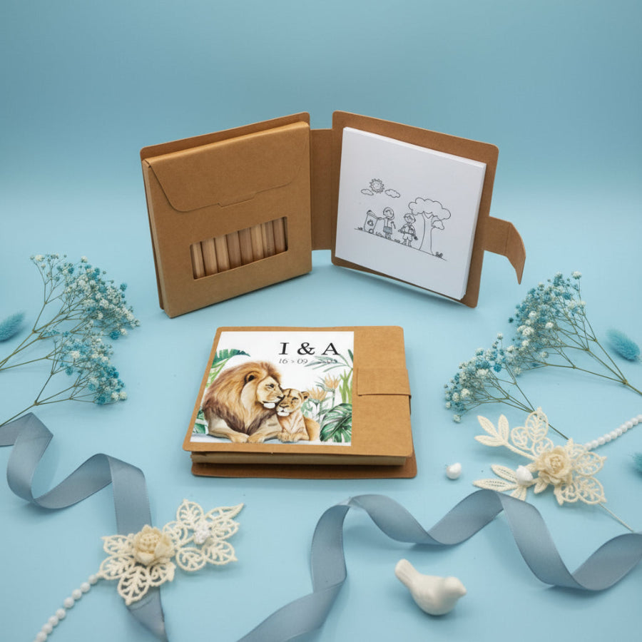 maletita personalizada con colores y bloc de dibujo – detalle de boda para niños