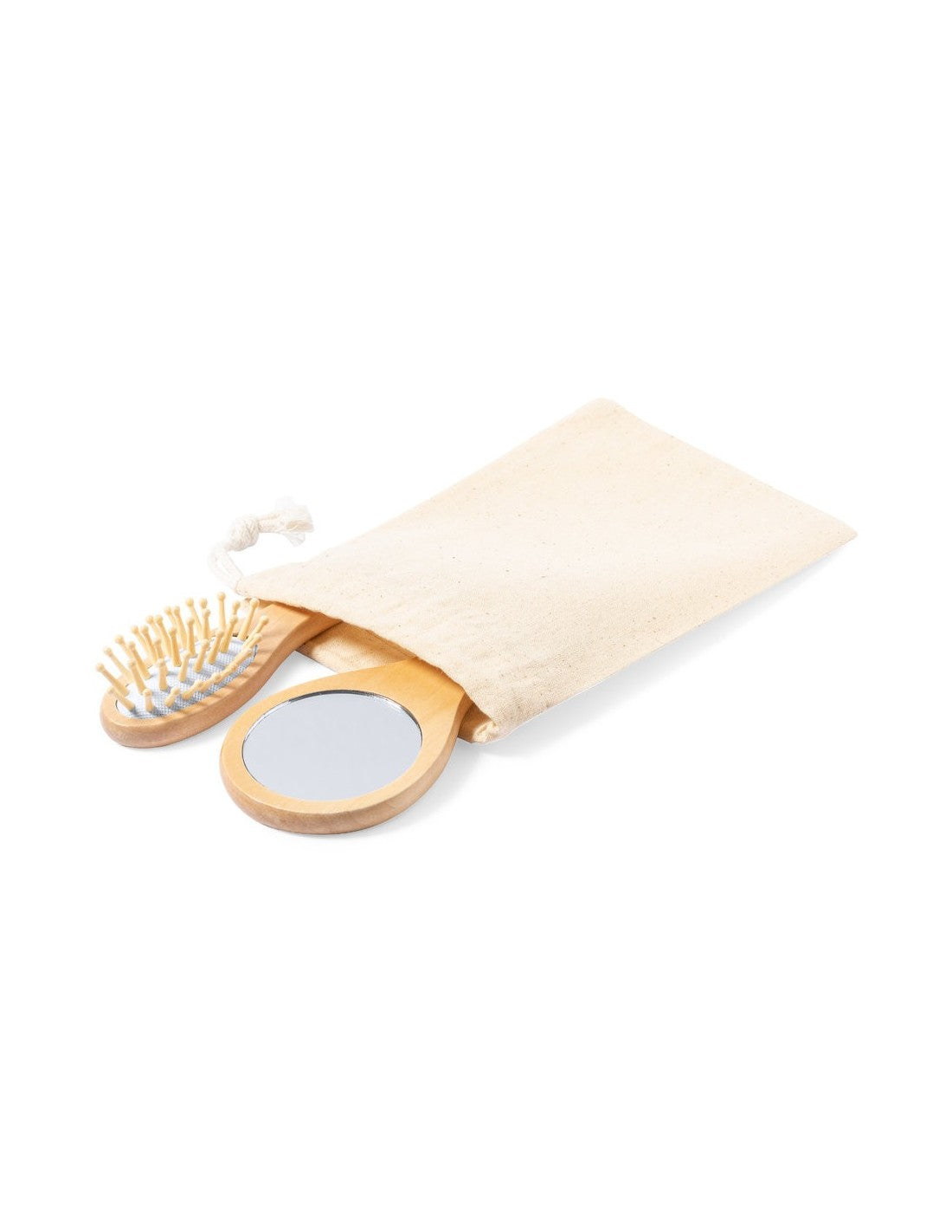 Set de cuidado personal con cepillo, espejo y bolsa de algodón personalizado