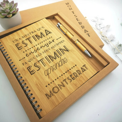 Set libreta y bolígrafo de bambú personalizada - Regalo original personalizado - DE MOI À TOI