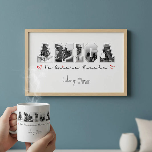 set personalizado con taza y lámina con fotos – regalo para amiga o amigo invisible