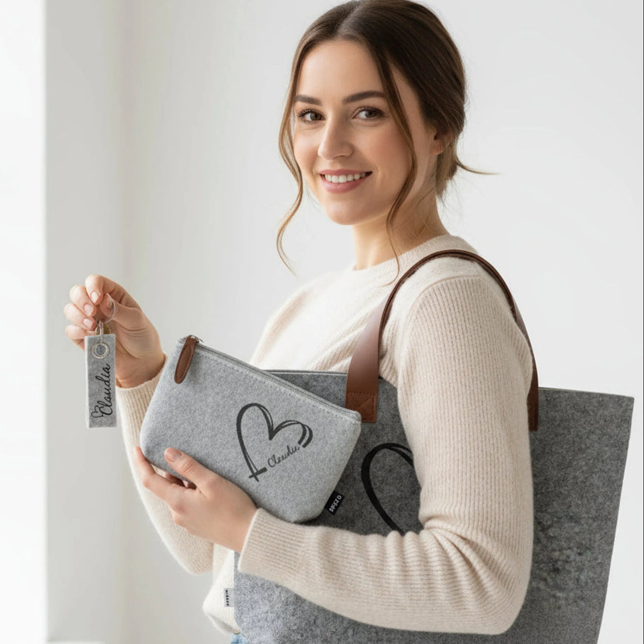 set de regalo fieltro y piel con corazón y nombre – De moi à toi  