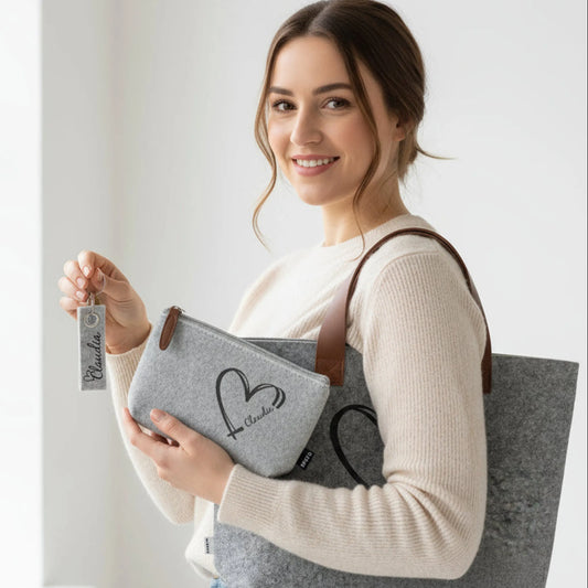 set de regalo fieltro y piel con corazón y nombre – De moi à toi  