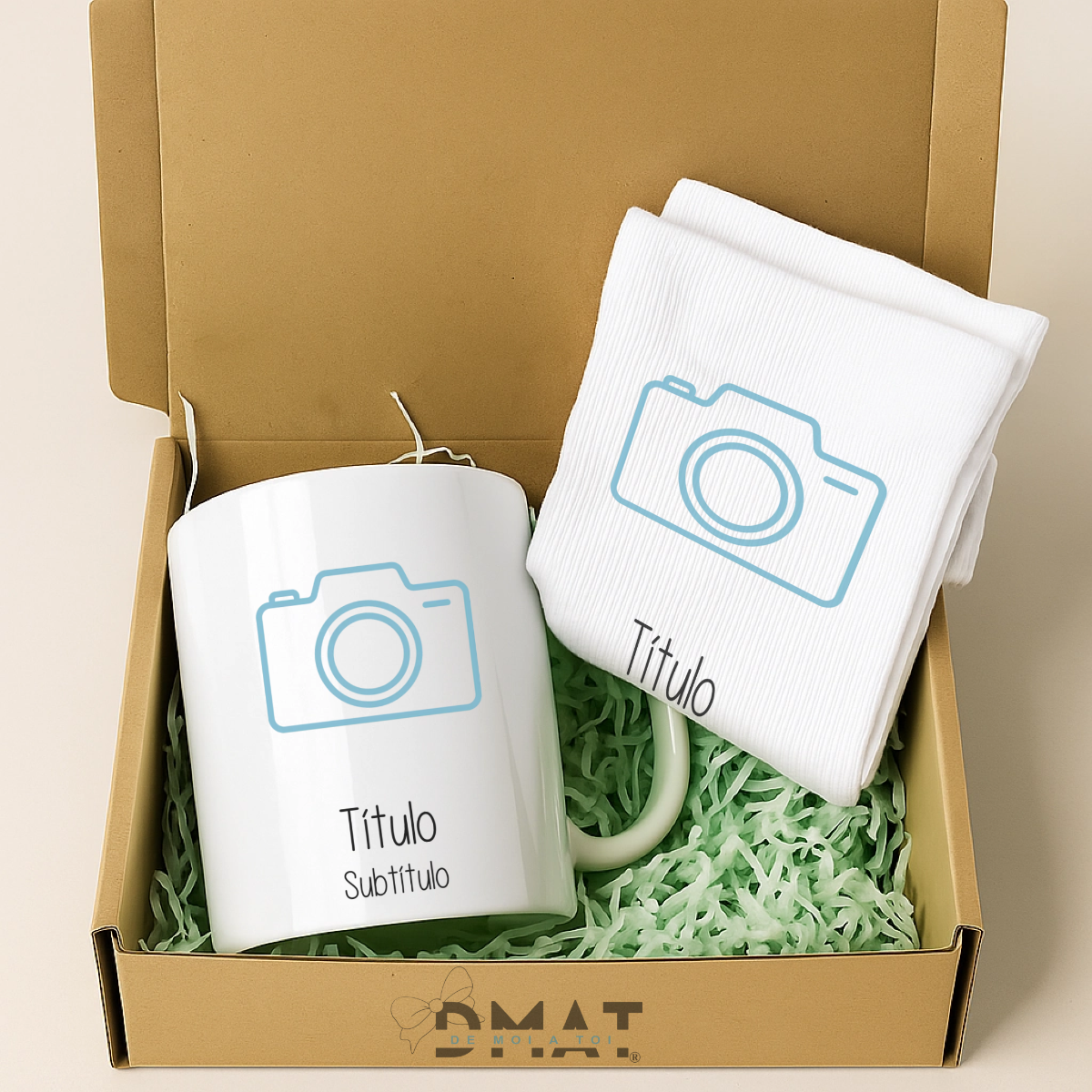 Set de regalo personalizado con taza y calcetines con foto y nombre – De moi à toi