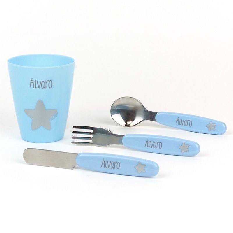 Set de Vajilla Infantil Personalizado con Nombre – Vasito y Cubiertos