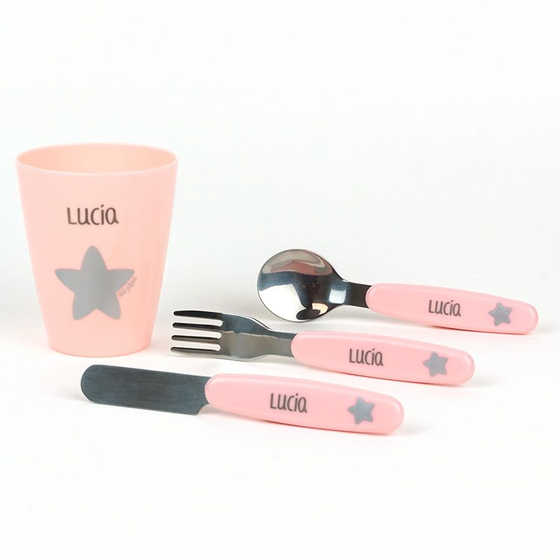 Set de Vajilla Infantil Personalizado con Nombre – Vasito y Cubiertos