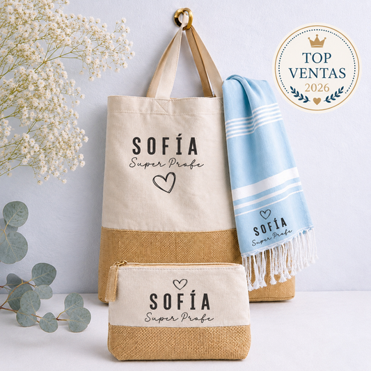 Set regalo profesora personalizado fin de curso | Pack completo “Super Profe”
