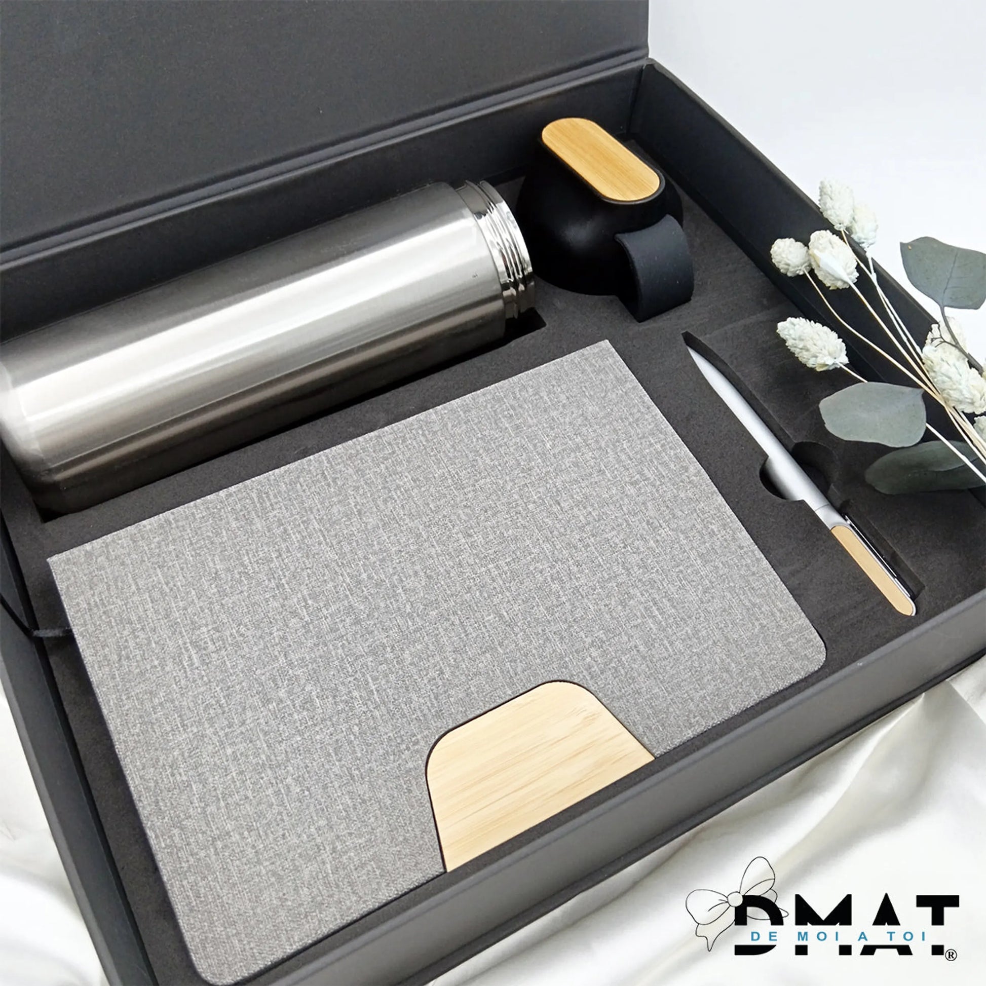 Set de oficina personalizado regalo premium grabado láser bambú estuche magnético