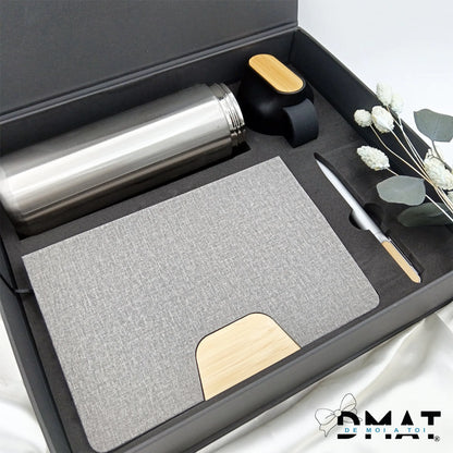 Set de oficina personalizado regalo premium grabado láser bambú estuche magnético