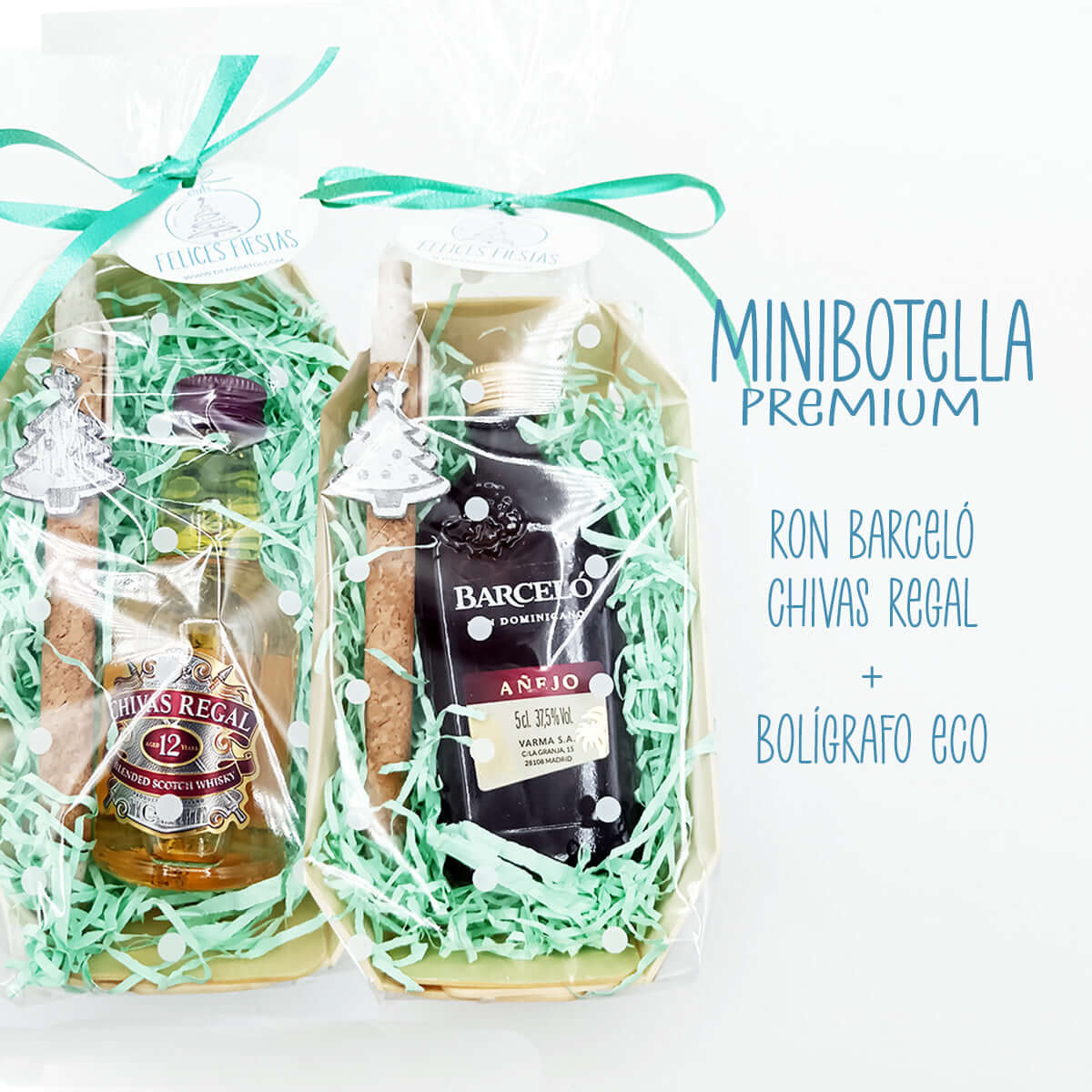 Set de detalle de Navidad premium para hombres con mini botella !Ultimas unidades! incluye Ron Barceló y Chivas Regal.