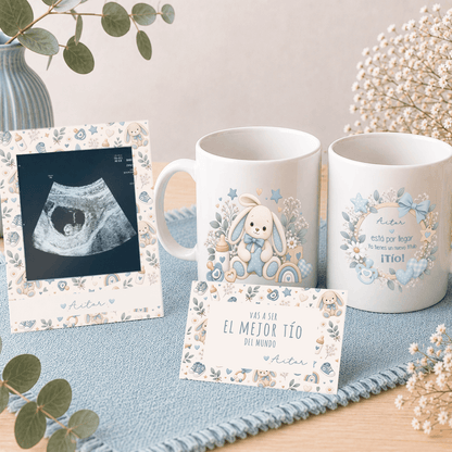 Taza 350 ml personalizada para anuncio de nacimiento o petición de padrinos, calidad AA+