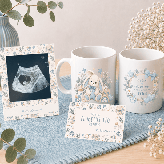 Taza 350 ml personalizada para anuncio de nacimiento o petición de padrinos, calidad AA+