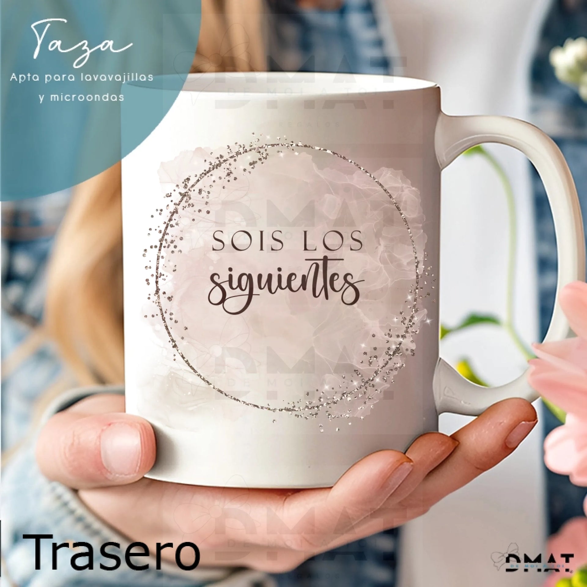 Taza personalizada de boda con ilustración de pareja, nombres y fecha — opción con dedicatoria o diseño “Sois los siguientes”