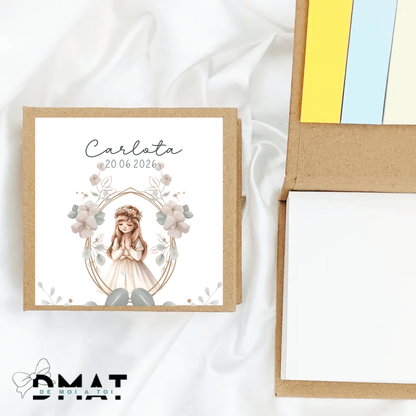 Bloc de notas de comunión para niña con diseño personalizado natural y dulce.