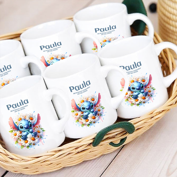 Tazas económicas personalizadas con diseño stitch para invitados de fiestas infantiles - De moi a toi