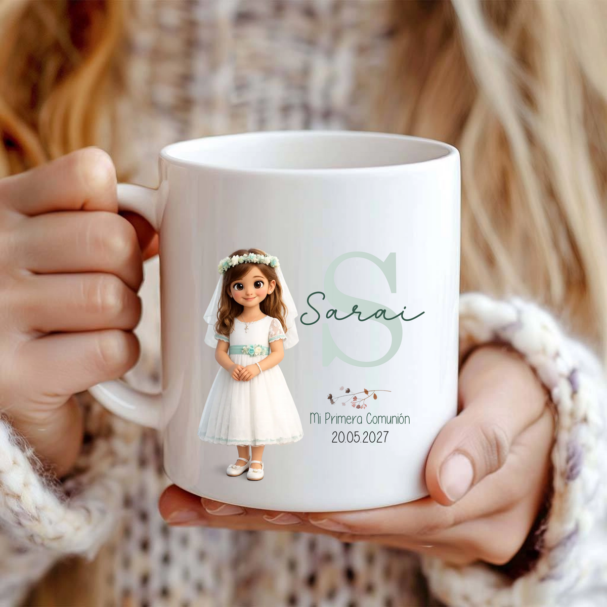 Taza de comunión personalizada diseño Inicial unisex con nombre, regalo o detalle para invitados