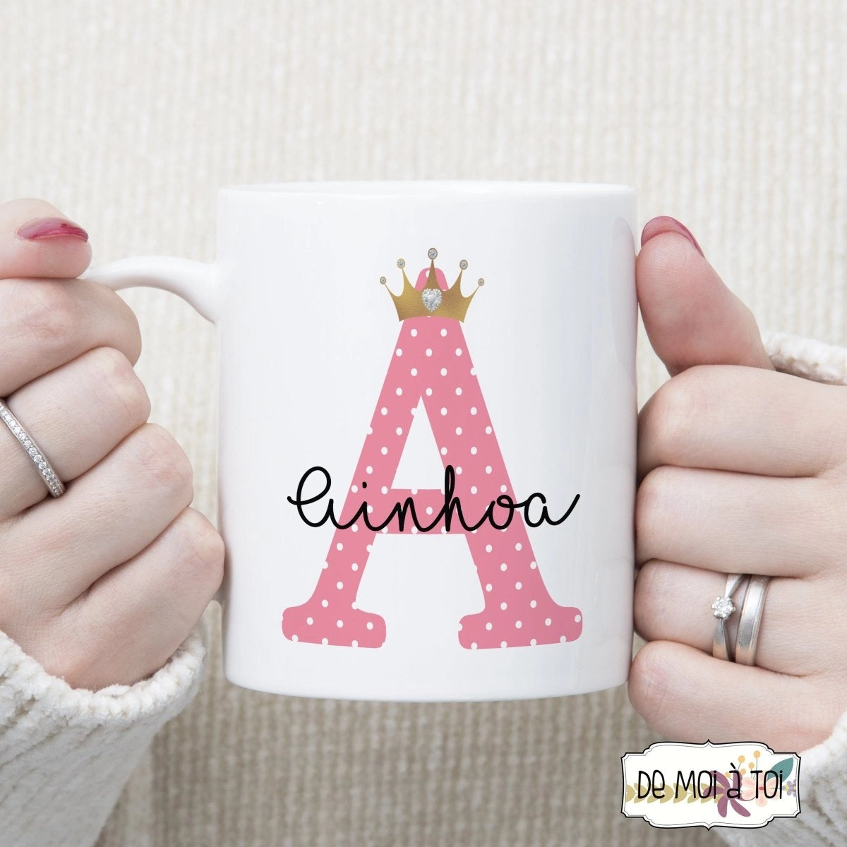 Taza con Inicial y nombre - Corona - Regalo original personalizado - DE MOI À TOI