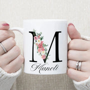 Taza con Inicial y nombre - Flores - Regalo original personalizado - DE MOI À TOI