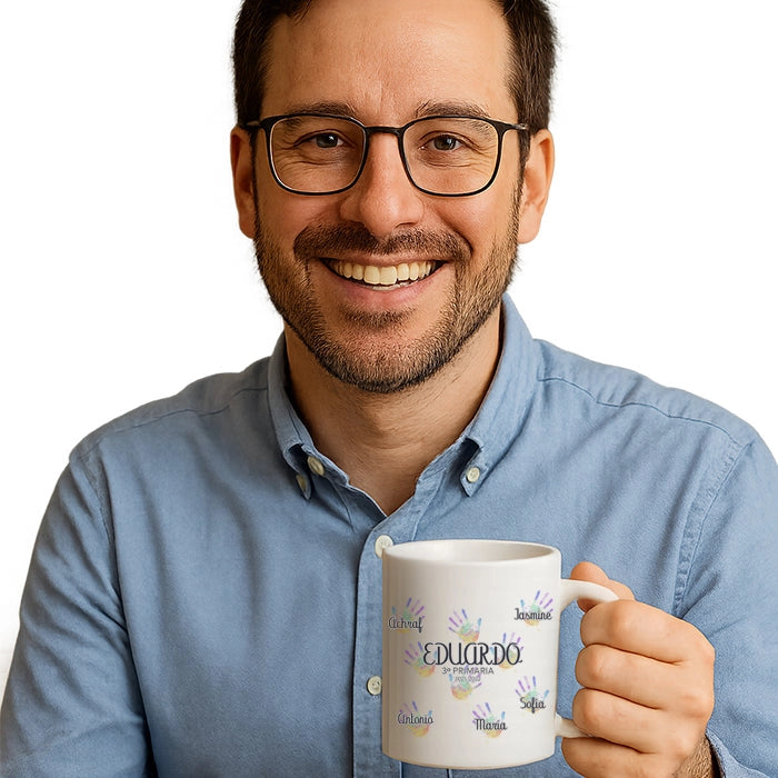 Taza personalizada con nombres para profesores en fin de curso - De moi a toi