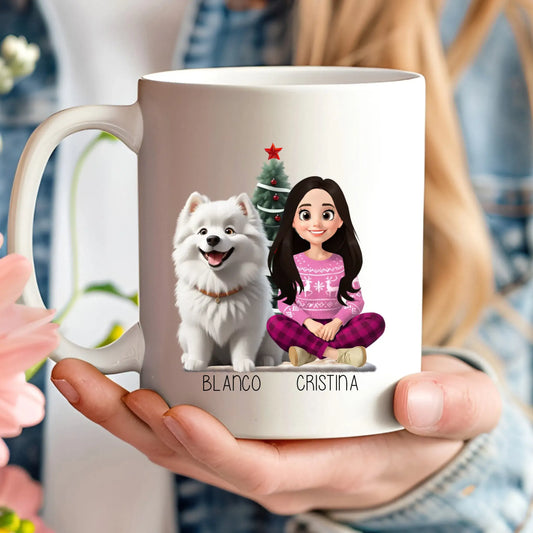 Taza personalizada de Navidad con ilustración de personas y mascotas – De moi à toi