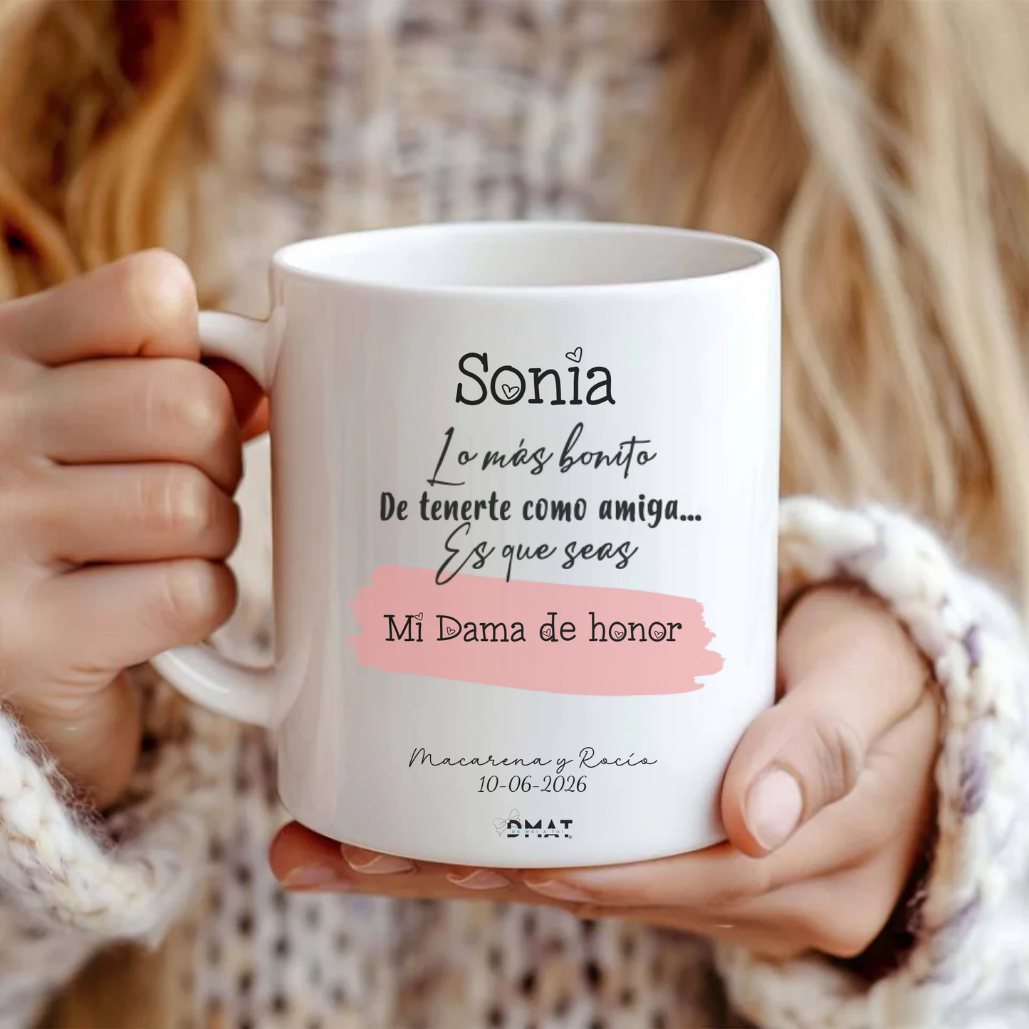 Taza personalizada con dedicatoria para regalar a amiga dama de honor de boda
