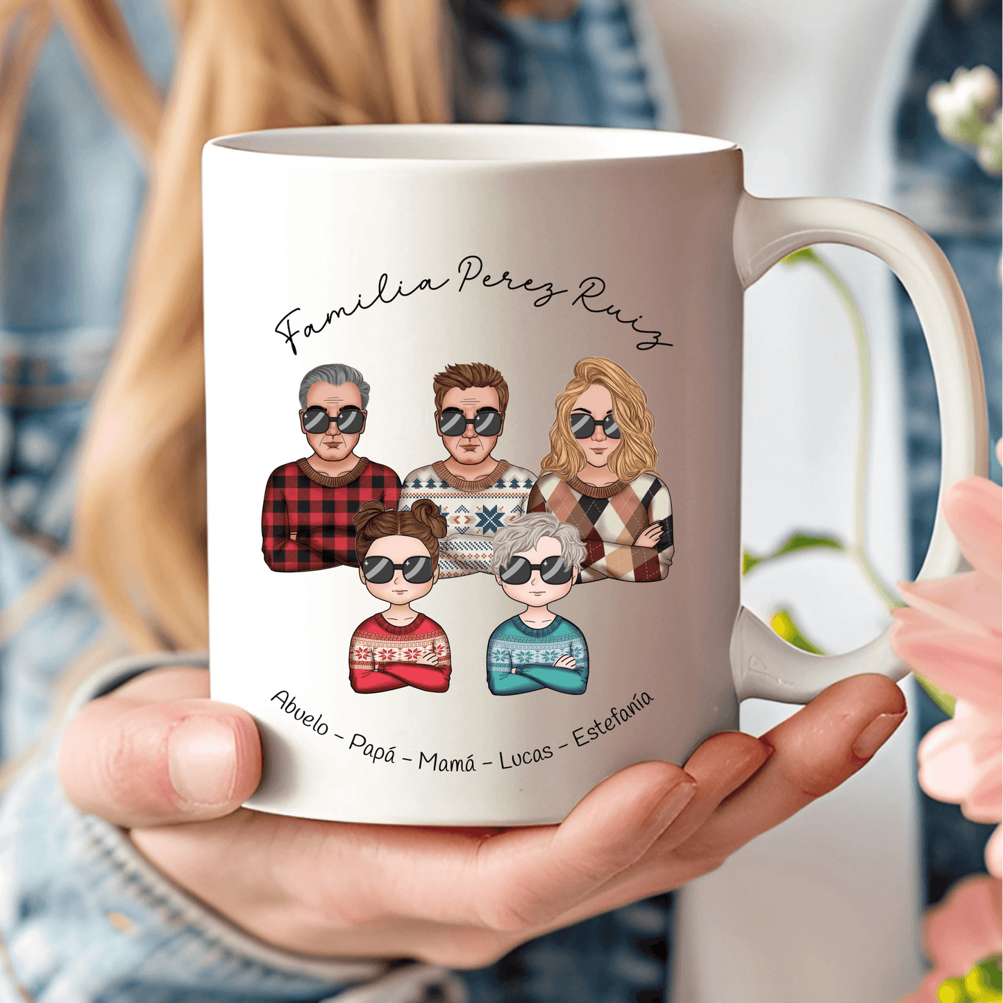 Regalo personalizado de navidad con creador de dibujo personalizado en linea para familia