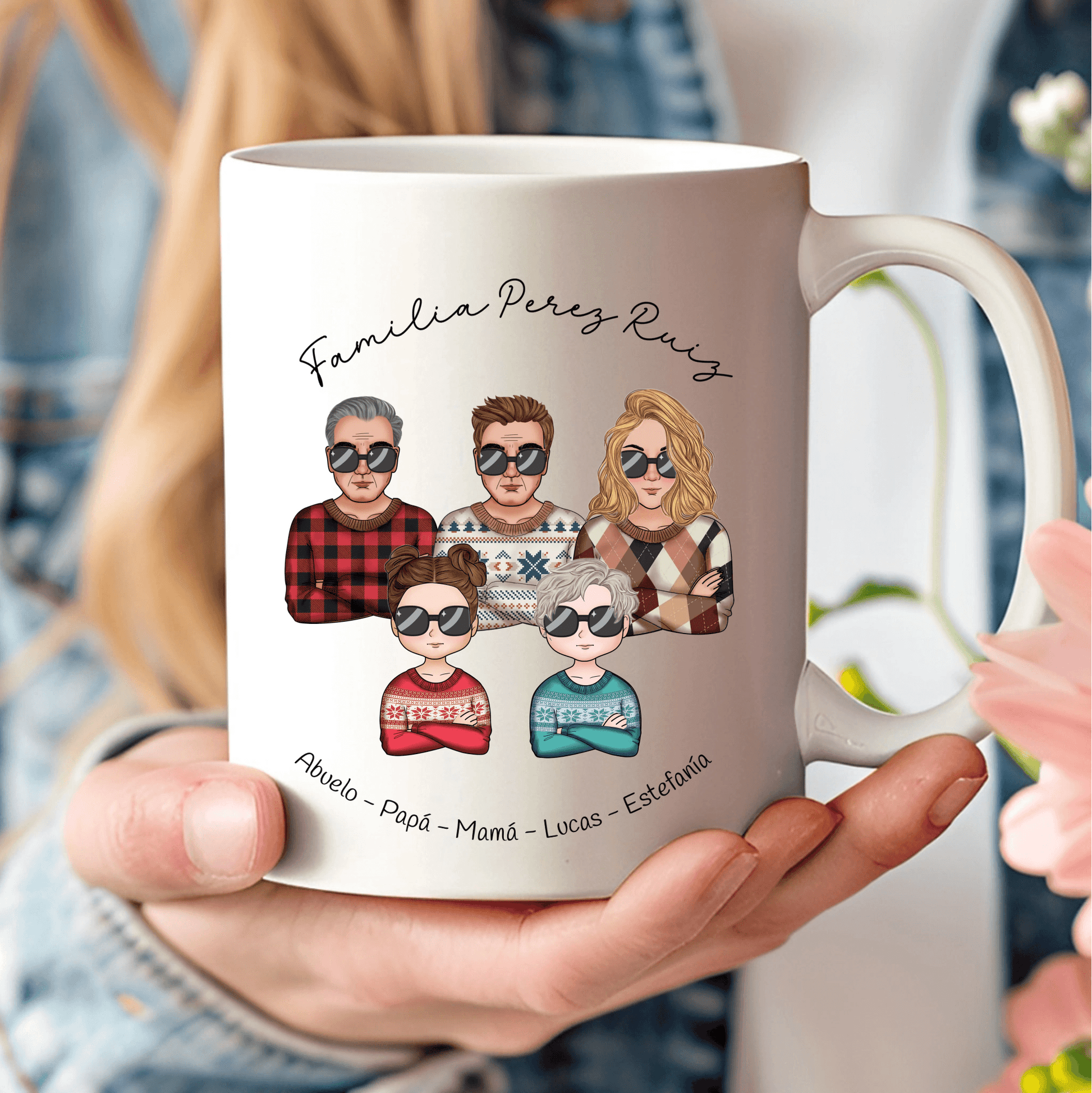 Regalo personalizado de navidad con creador de dibujo personalizado en linea para familia