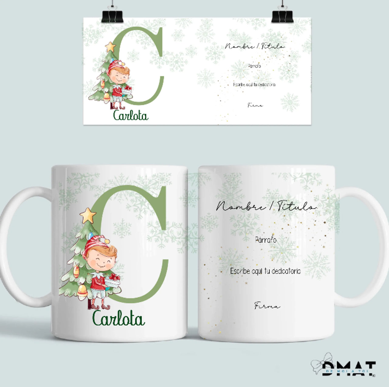 taza con árbol de Navidad y nombre