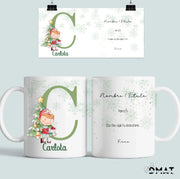 taza con árbol de Navidad y nombre