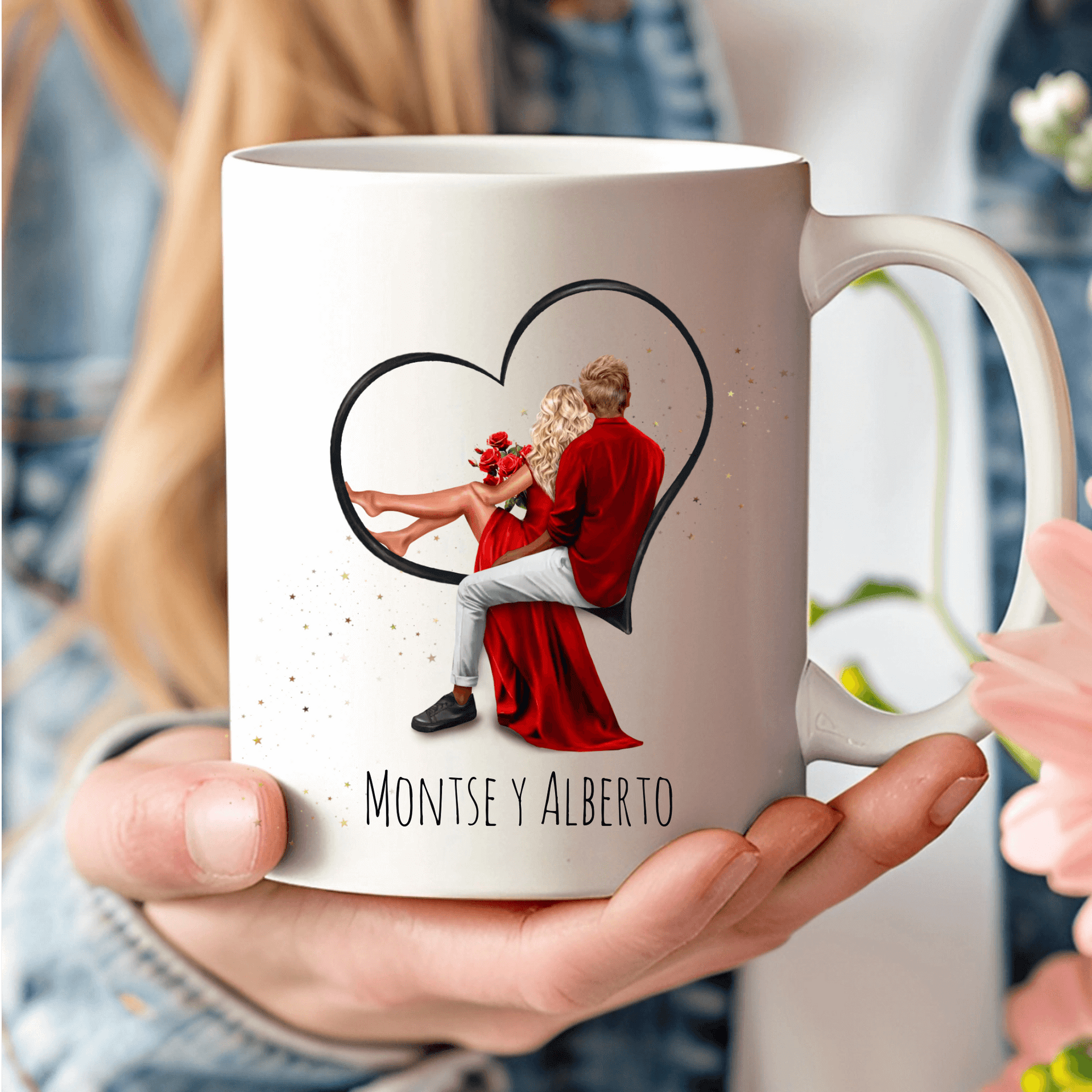 Taza personalizada con ilustración para pareja y enamorados