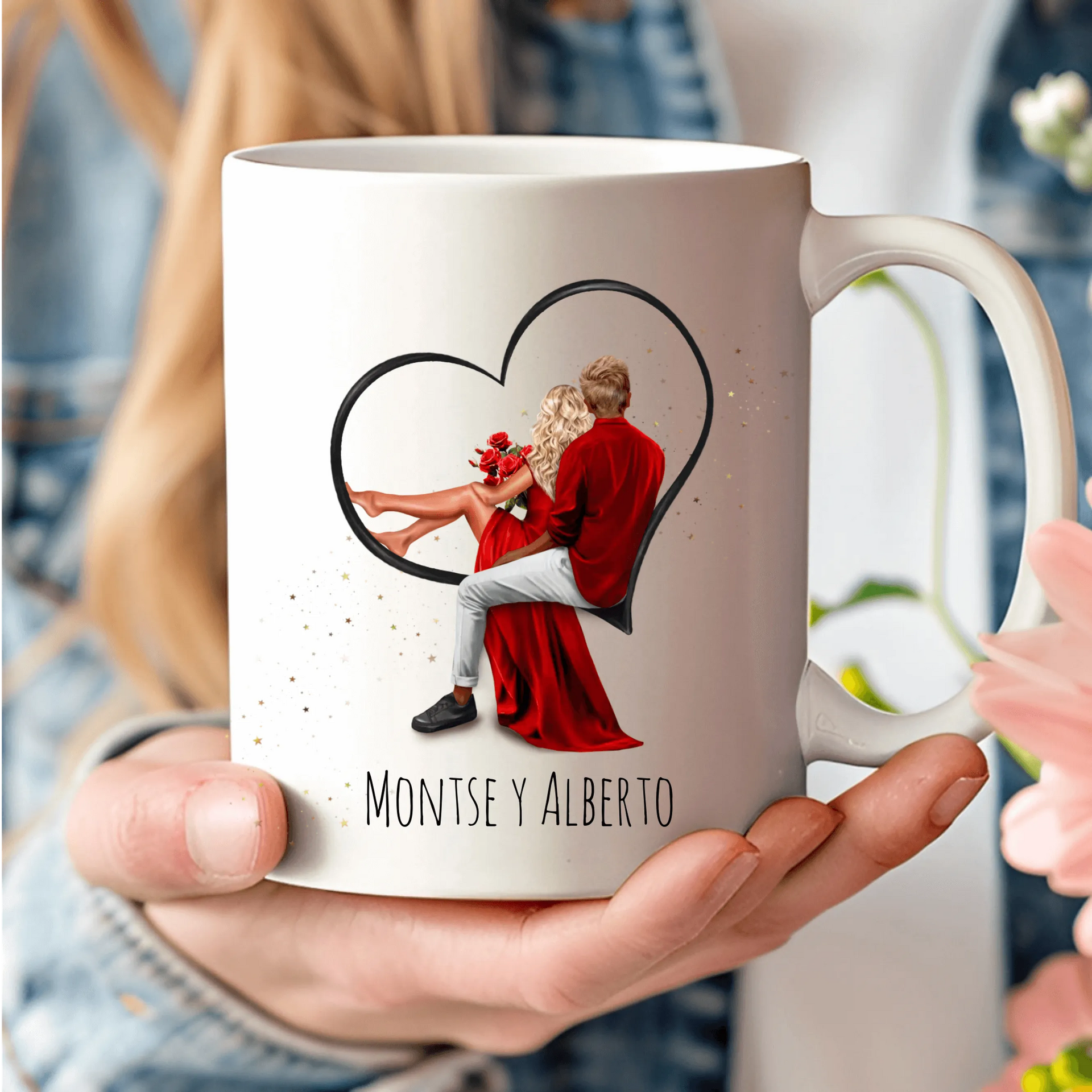 Taza personalizada con ilustración para pareja y enamorados