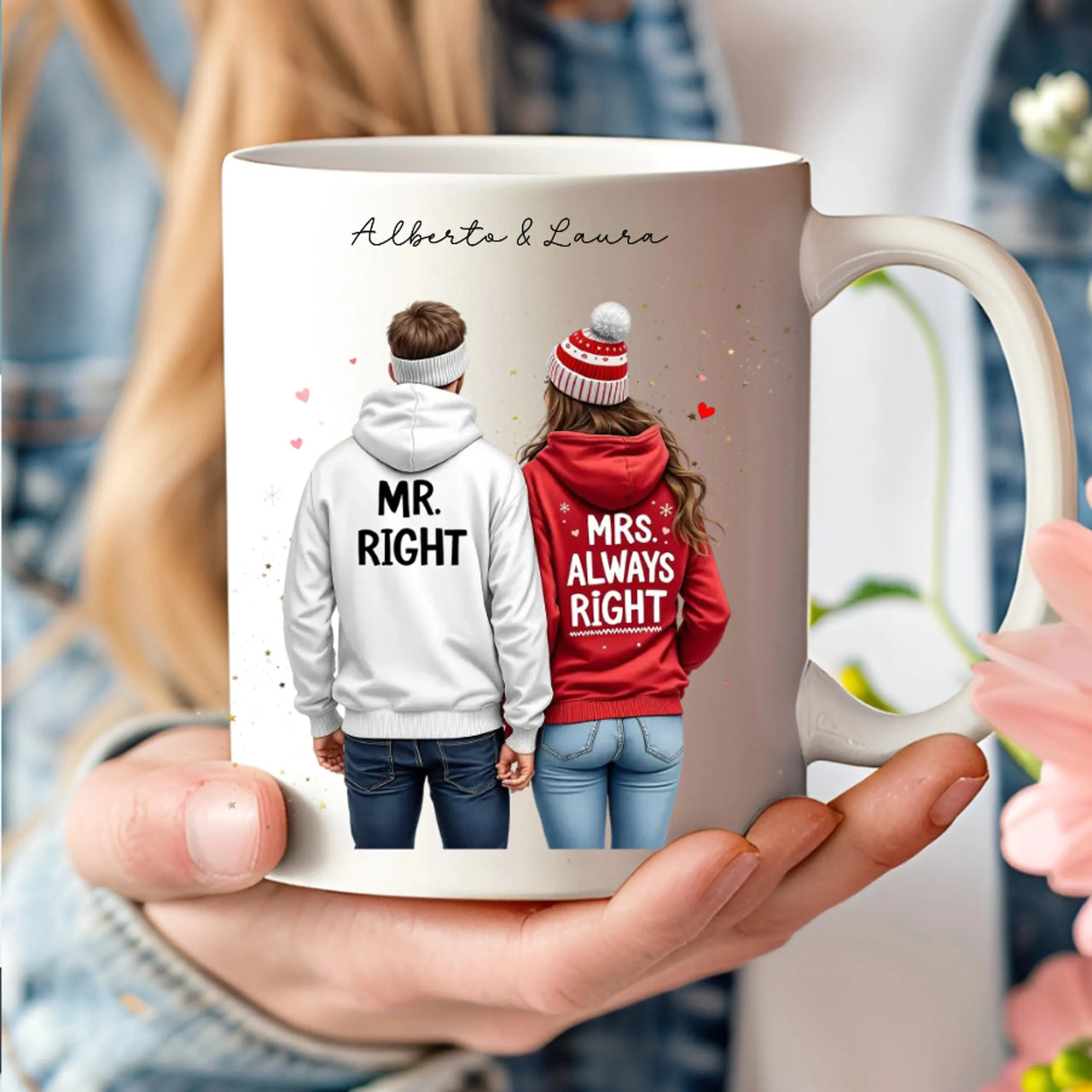 Taza personalizada pareja invierno con dibujo y nombres - De moi à toi