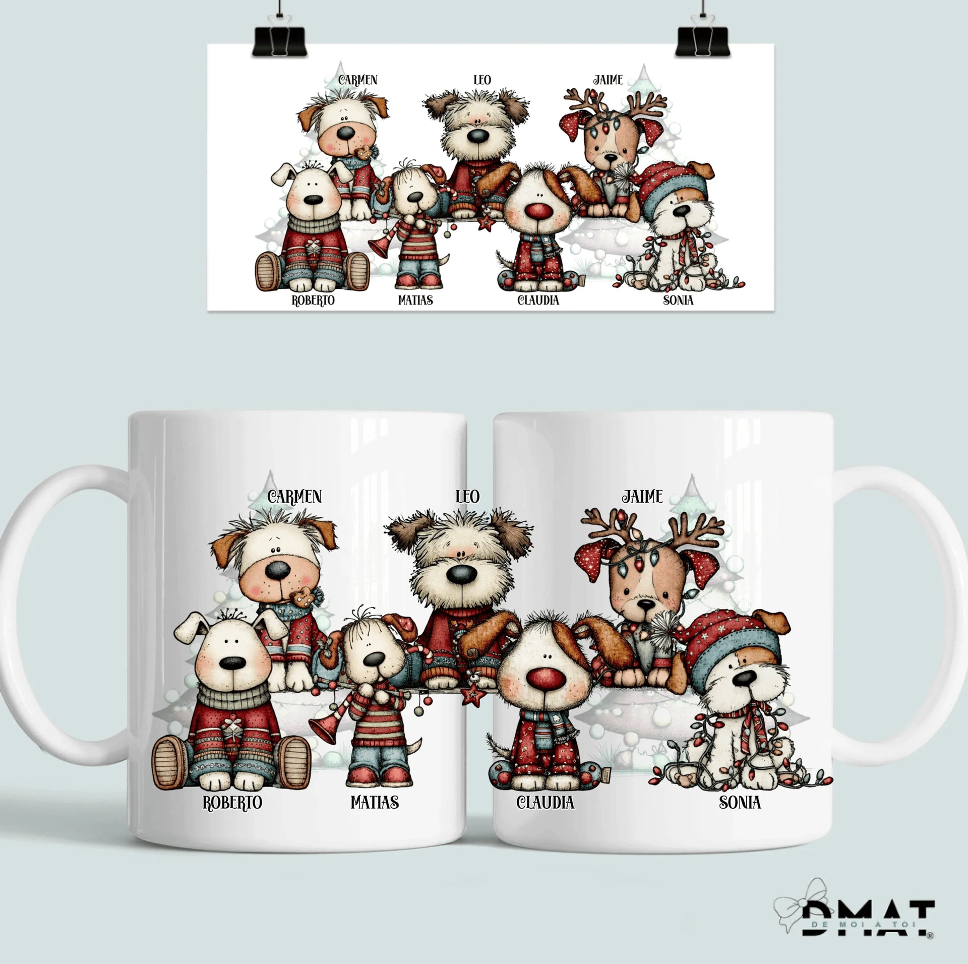 taza personalizada perretes navideños – regalo original – De moi à toi  