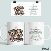 taza con nombres, frases y perros navideños personalizados  