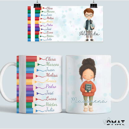 taza personalizada para maestro o maestra con nombres de alumnos