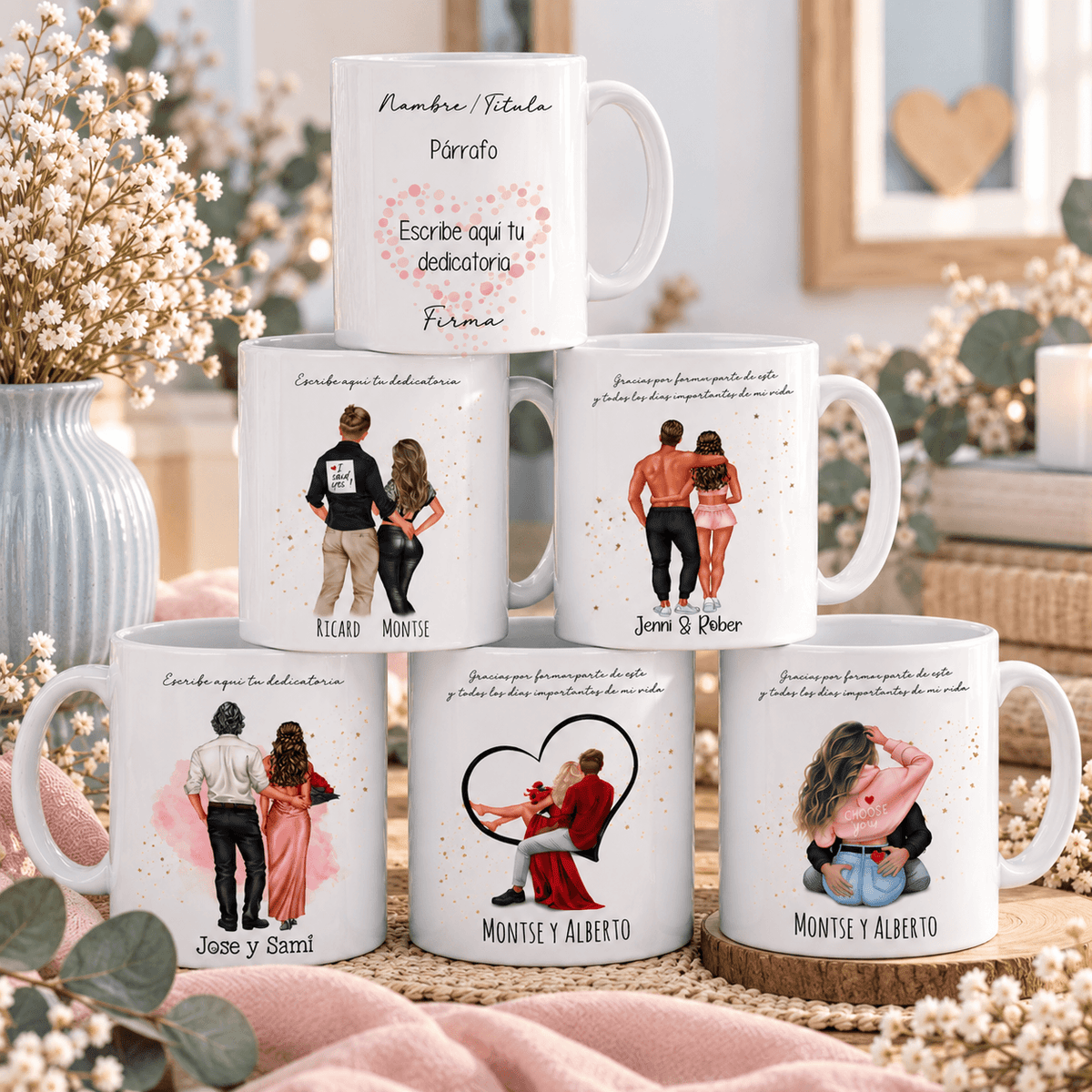 Pack tazas personalizadas con ilustración de pareja · regalo original para enamorados · De Moi à Toi