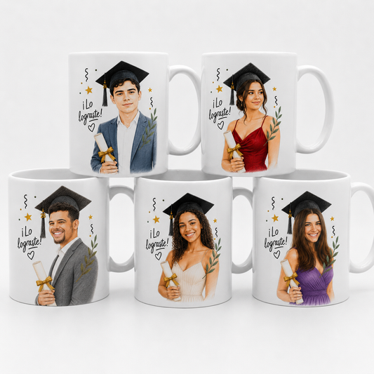 Tazas con caricatura personalizada a partir de foto para regalar en graduación