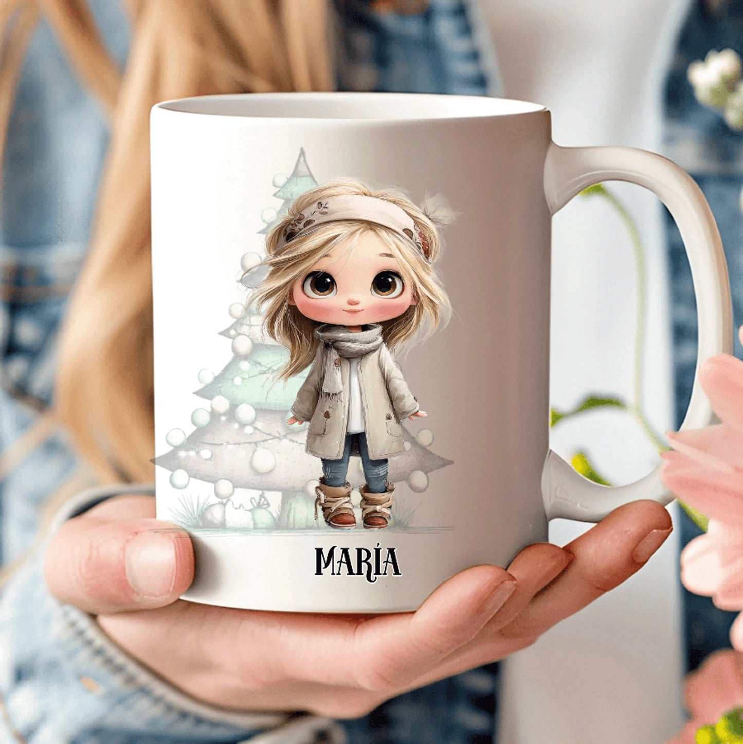 taza personalizada navidad original con dibujo de niños y nombres