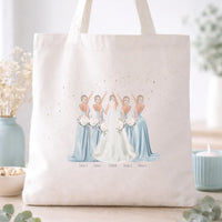 Totebag personalizada con ilustración de damas de honor con vestidos – Detalle de boda