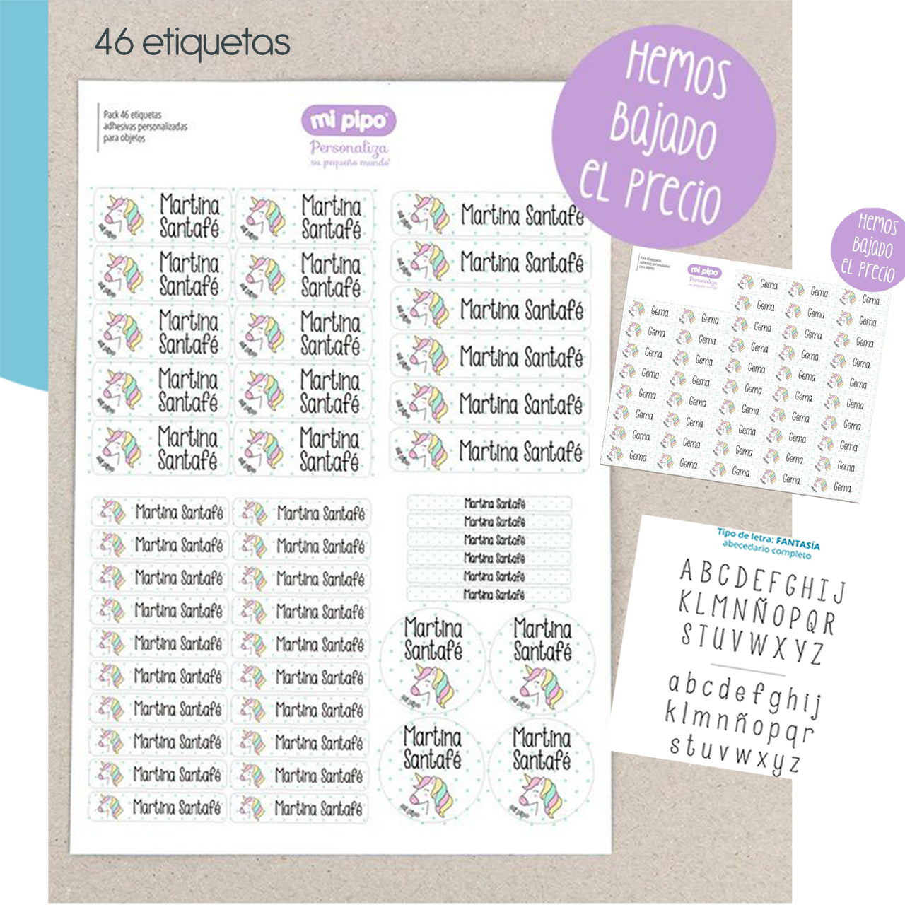 46 Etiquetas adhesivas infantiles con nombre para objetos (Diseños)