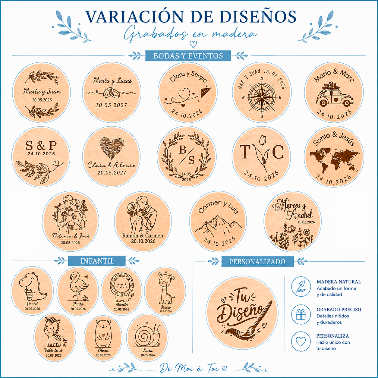 Espejo de bambú personalizado boda, bautizo, comunión | Detalle invitadas elegante