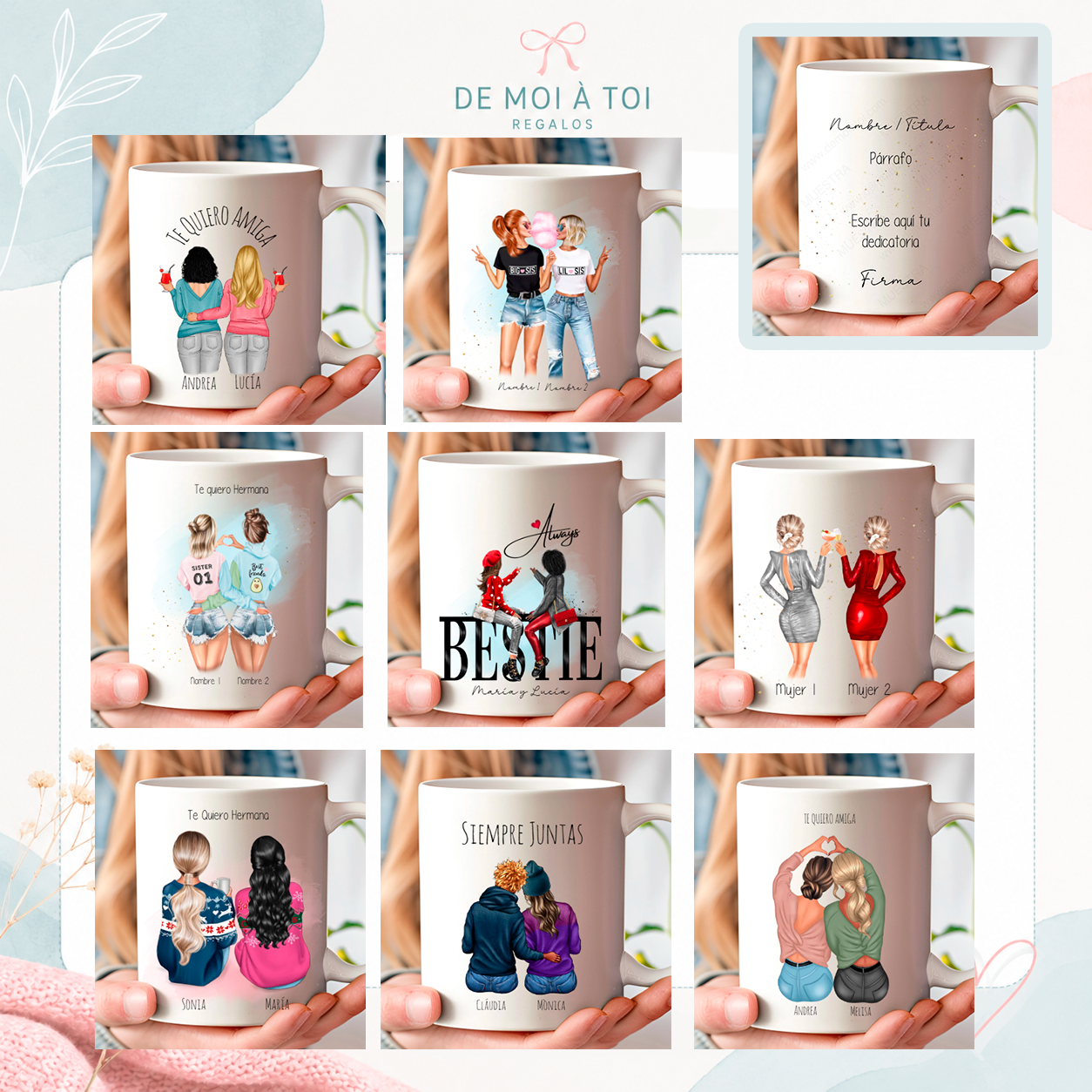 Tazas con ilustración personalizada mejores amigas como regalo original con nombres y dedicatoria